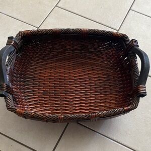 Elegant Brown Woven Basket with Black Handles